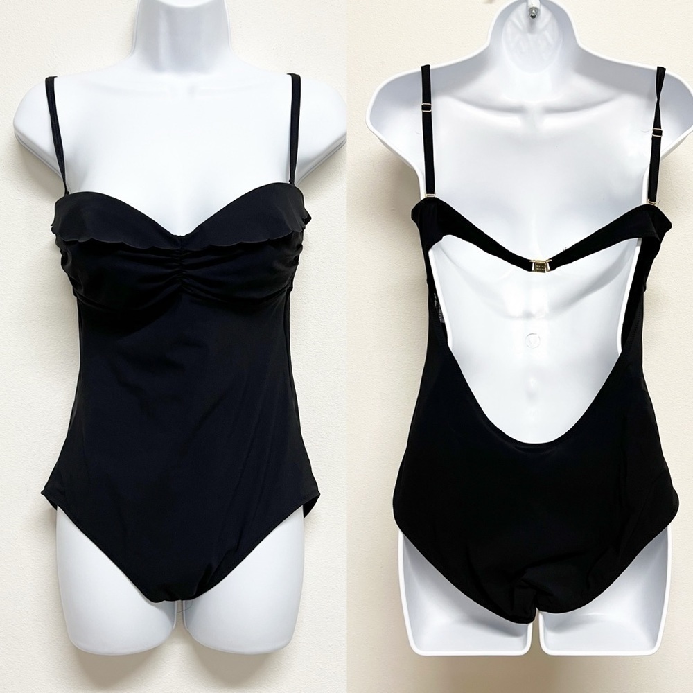 Heidi Klein Womens Gold Logo Clasp Backless Flutter Bust One Piece Swimsuit